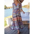 thumbnail image 3 of Nituyy Robe Longue à Imprimé Floral pour Femme, Manches Mi-Longues, Col en V, Ourlet Fendu, Coupe Fluide Évasée pour l'Été, 3 of 6