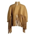 thumbnail image 4 of Womens Turtleneck Fringe Tops Solid Color Batwing Sleeve Plus Size Poncho Oversized Tassel Sweatshirt, 4 of 5
