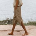 thumbnail image 2 of Sentmoon Linen Shorts with Pockets Solid Color Summer Shorts Women Drawstring High Waist Relaxed Fit Straight Leg Side Slit Womens Running Shorts for Casual Wear and Everyday, 2 of 7