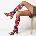 thumbnail image 4 of Autumn And Winter Flowers Color Matching Thick High-heeled Platform Women's Sleeve High Boots, 4 of 9