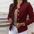 thumbnail image 2 of IROINID Veste Blazer Courte pour Femme, Encolure Ronde, Couleur Unie, Manches Longues, Coupe Ample, Petit Complet à Simple Boutonnage, Manteau Court, Haut, Bordeaux, 2 of 5