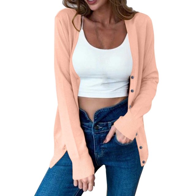 MeetoTime Women's Long Sleeve Lightweight Cardigans Open Front Button down Soft Knit Sweater Outwear