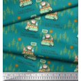 thumbnail image 2 of Soimoi Moss Georgette Fabric Rabbit,Van & Suitcase Travel Printed Fabric 1 Yard 42 Inch Wide, 2 of 3