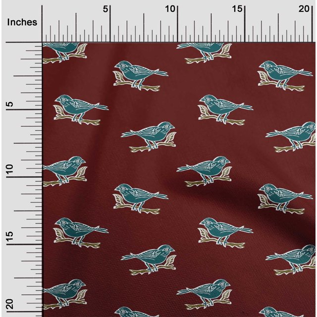 oneOone Silk Tabby Fabric Branch & Bird Block Print Fabric By The Yard 42 Inch Wide