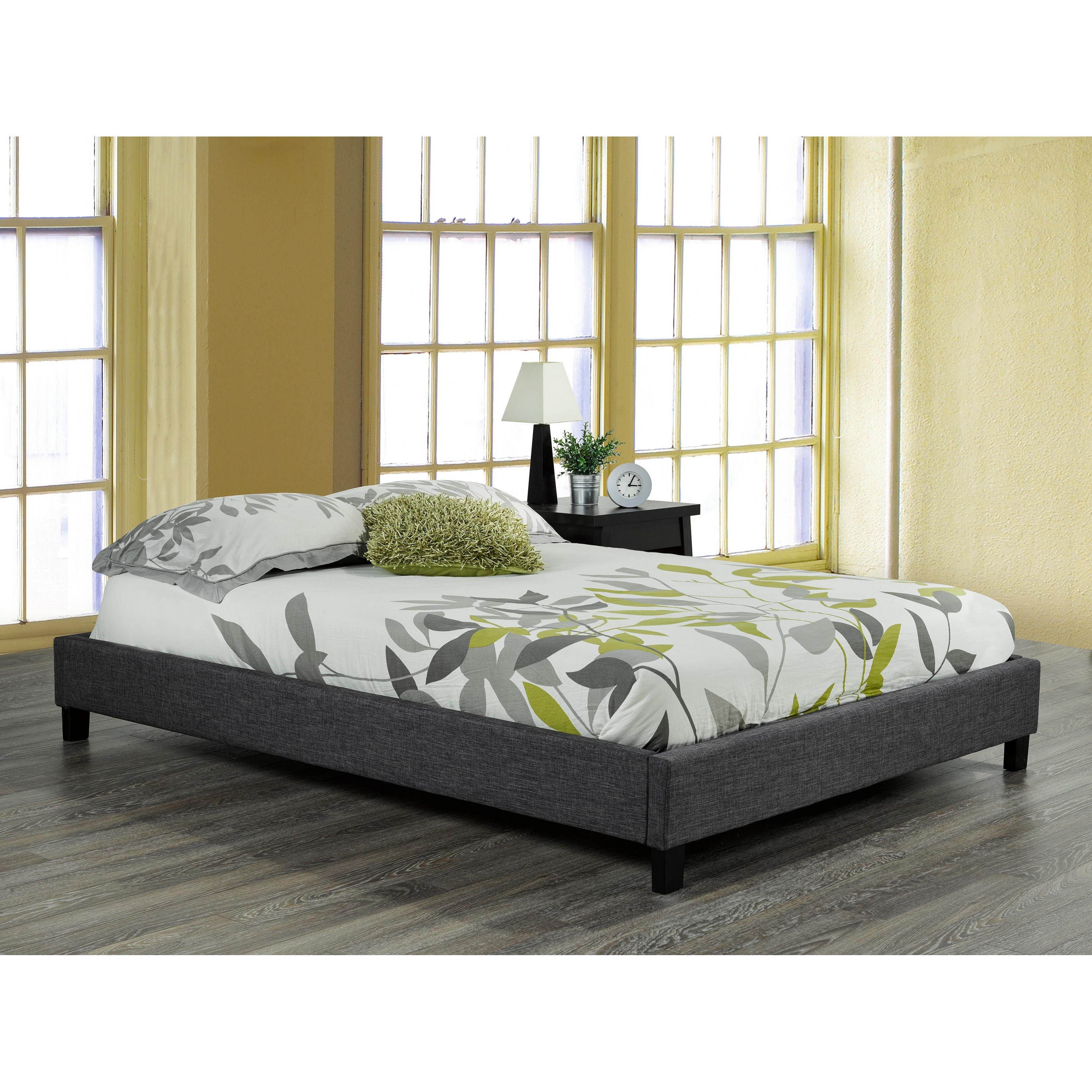 Brassex Soho Lit plateforme double rembourré pour chambre avec lattes courbées, sans sommier requis et tissu polyester, gris