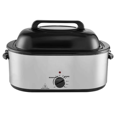 KFFKFF Four Électrique pour Dinde, Capacité de 26 QT avec Couvercle à Arrosage Automatique, 1450 W, avec Réglages Décongélation et Maintien au Chaud, Contrôle de la Température, Comprend une Poêle et une Grille Détachables