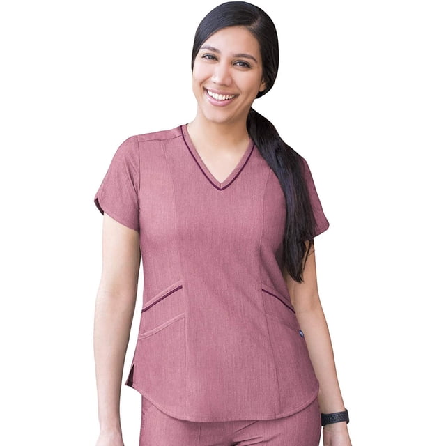 Adar Pro Heather Sarraus pour Femmes - Haut de Sarrau Moderne à Col en V - P7002H - Heather Wine - 2X