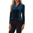thumbnail image 1 of INSPIRE CHIC Blazer en Velours à Manches Longues avec Col Cranté pour Femmes TP Bleu Paon, 1 of 6