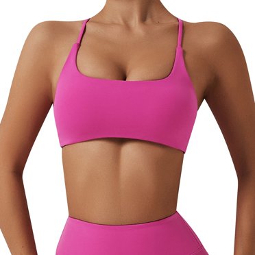 B91xZ Women's Comfort Sports Bra Cross Back Padded Seamless Bralette Sports Bras with Adjustable Strap,Hot Pink S