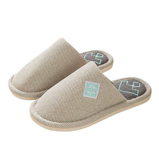 Mens and Womens Home Slippers Simplicity Solid Color Close Toe Comfortable Non-Slip Indoor Flax Slippers Green