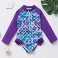thumbnail image 2 of PMVFHDE Toddler Girls' Summer One-Piece Beach Swimwear | Fish Scale Print Long Sleeve Rash Guard with Front Zipper A,3-4 Years, 2 of 9