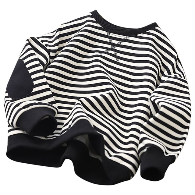 YOUSNH Chandail pour Tout-Petits Garçons Filles Classique à Rayures Chandail à Blocs de Couleur Col Rond Manches Longues Chemise Décontractée Ample Chandail à Enfiler Hauts Chandail Filles Chandails à Capuchon Noir 5-6 Ans