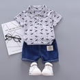 thumbnail image 2 of XZNGL Toddler Kids Baby Boy Short Sleeve Crown Pattern Shirt Tops+ Denim Pants Set, 2 of 8
