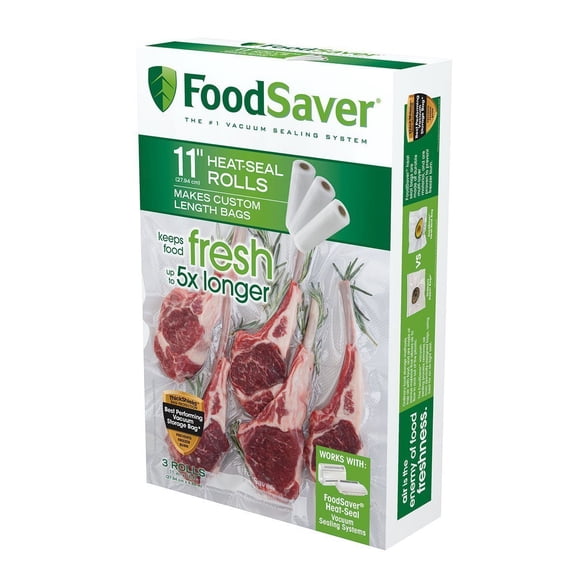 FoodSaver Sacs pour Scelleuse sous Vide à Ajustement Personnalisé, Rouleaux Hermétiques pour Entreposage des Aliments et sous Vide, Sans BPA, 11 x 16 Pieds (Lot de 3)