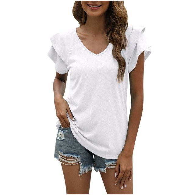 Womens Short Sleeve Tops Womens V- Neck Solid Color Short Sleeve Lapel Tops Women Short Sleeve Tops Short Sleeve Tops for Women Womens Tops Long Sleeve Womens Tops Short Sleeve
