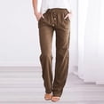 thumbnail image 5 of Plus Size Solid Straight Leg Pants for Women High Waist Comfortable Elastic Drawstring Casual Trousers, 5 of 5
