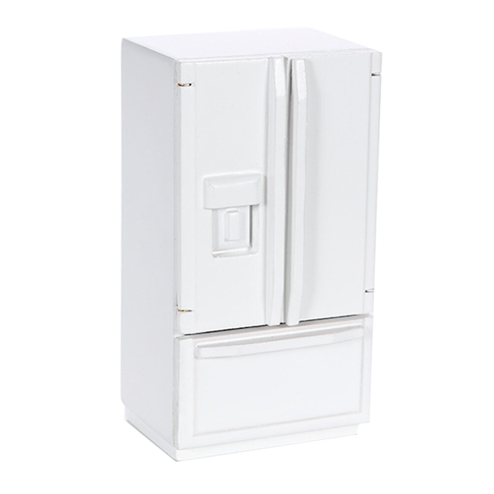 1pc 1/12 Mini House Refrigerator Miniature Wooden Double Door Refrigerator Model