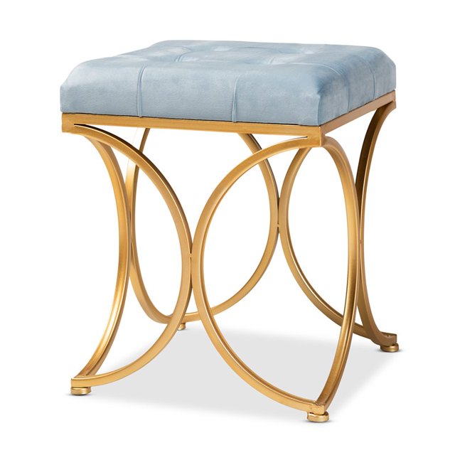 Baxton Studio Pouf en Velours Margot Doré Rembourré en Bleu Clair