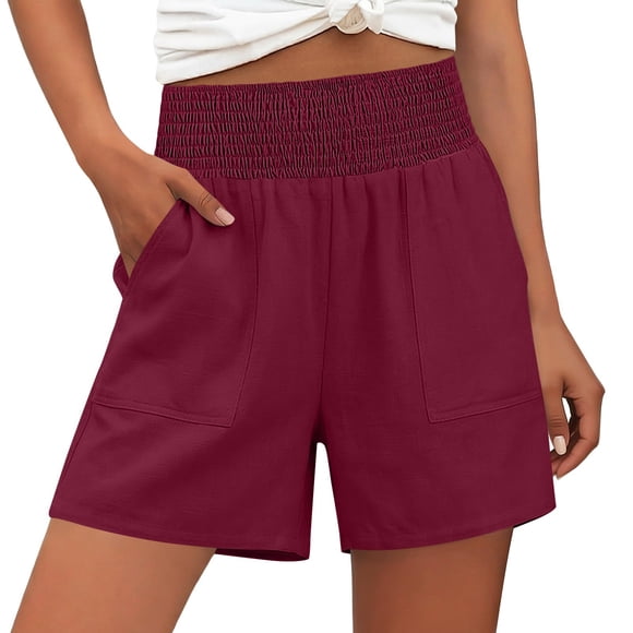 BLVB Shorts d'Été Décontractés pour Femmes avec Poches, Taille Haute Froncée, Jambe Grand, Coupe Ample, Plage, Vacances, Shorts Tendance