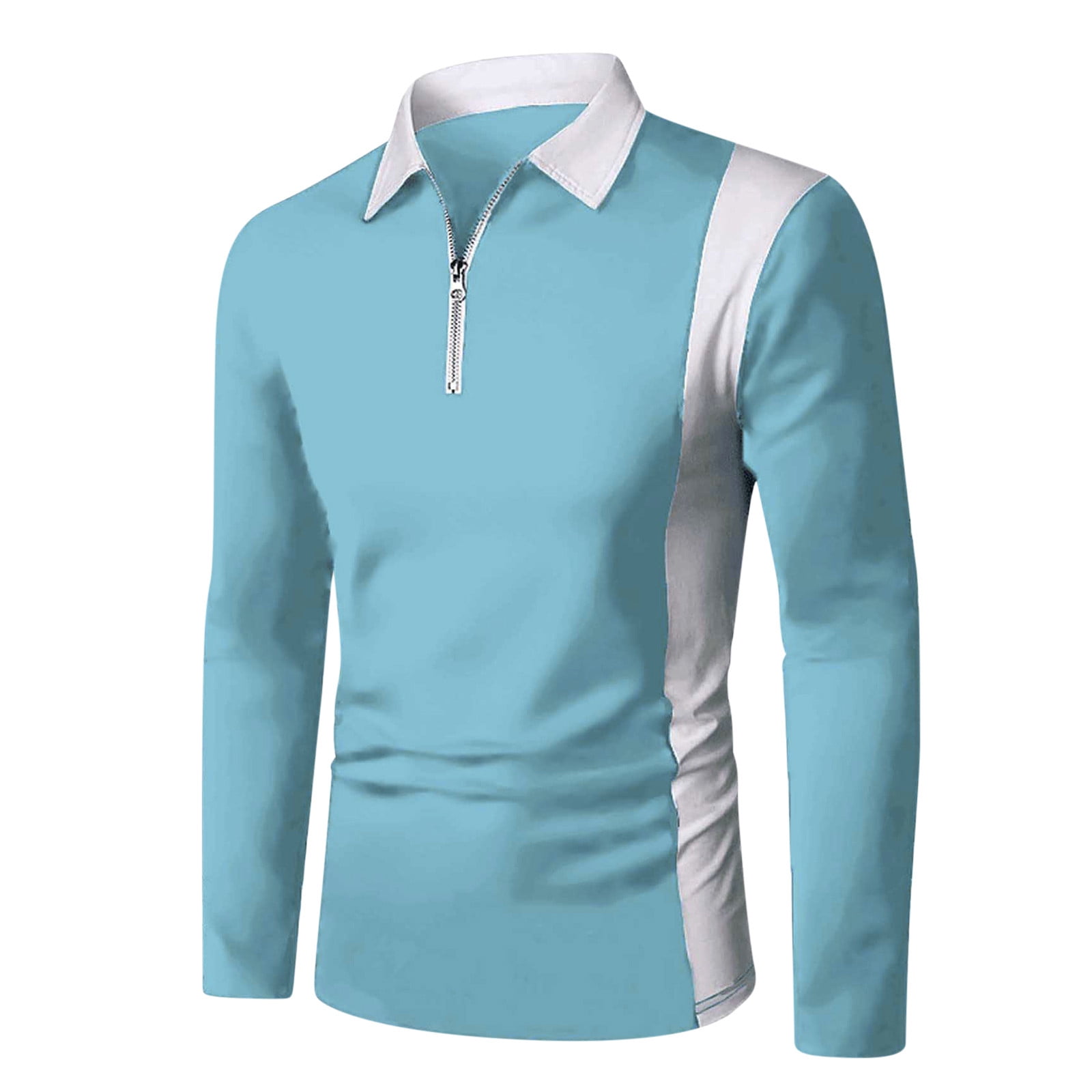 yievot Chemise à Col à Revers pour Homme à Manches Longues, Couture Bicolore, Mode, Fermeture Éclair, Manches Longues, Polo à Col Rabattu