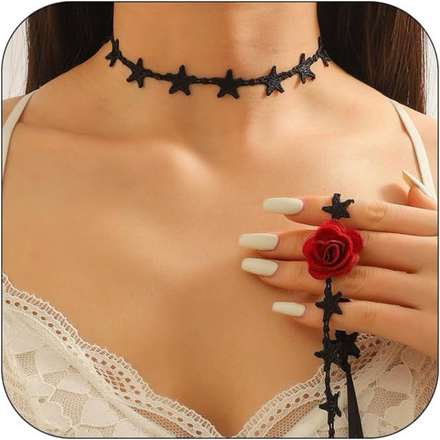 LinYooLi Collier Ras du Cou Fleuri pour Femmes Collier Gothique Floral à Lacets Collier Rose Long Collier en Velours pour Mariage Fête d'Été