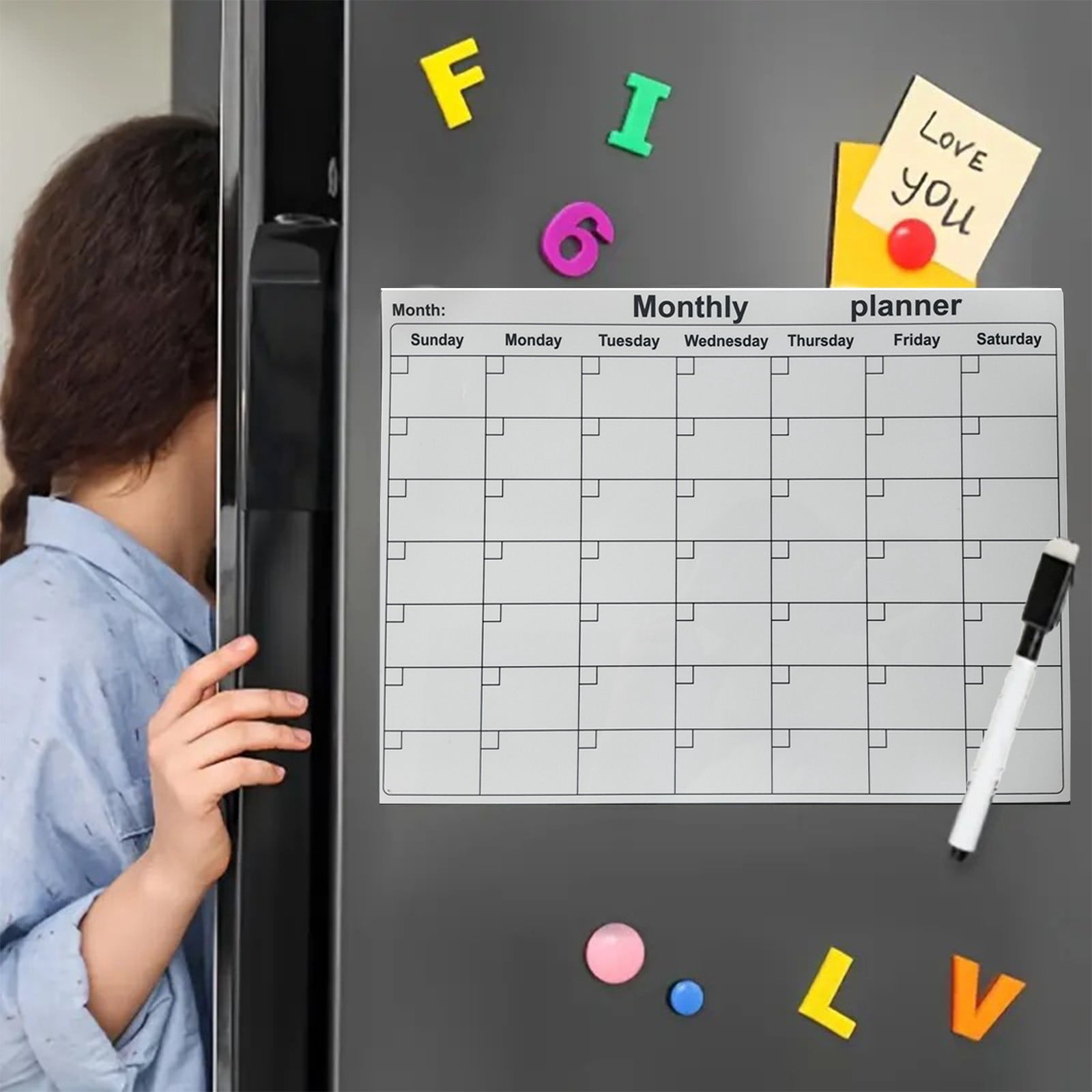 Usloyux Magnetic Dry Erase Whiteboard Calendar Wall Sticker, Self-Adhesive PVC Schedule Management Chart, Self Discipline Check In Board For Home Office Study, Reusable Wall Planner With Built In