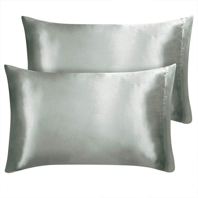 2PCS Soft Silky Satin Pillowcase Cover Better for Hair and Face Skin King Grey