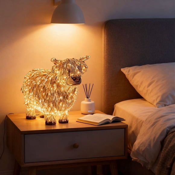 Fesfesfes Mini Cow Decorative LED Light Cute Shaped Night Light Battery Operated Ambient Lamp for Bedroom Living Room Desk Home Decoration