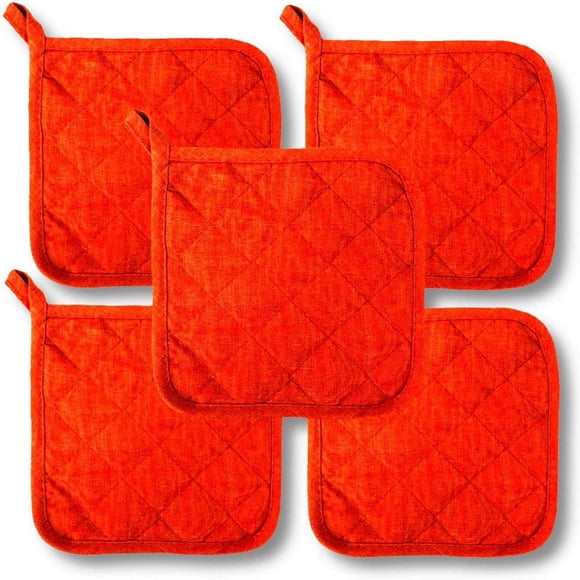 CNKOO 5Pcs Kitchen Pot Holders Set Heat Resistant Pure Cotton Potholders Kit Trivets Large Coasters Hot Pads Pot Holders for Everyday Cooking and Baking by 6.5 x 6.5 Inch