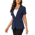 thumbnail image 4 of INSPIRE CHIC Women's Blazer Notch Lapel Collar Short Sleeves One Button Wear-to-Work Suit Jackets L Dark Blue, 4 of 5