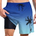 thumbnail image 1 of YUEVE Beach Shorts for Men 2 in 1 Compression Liner 7 Inch Inseam, Mens Swim Trunks Gradient Hawaiian Print Quick Dry Bathing Suit with Pockets Blue XXXXXL, 1 of 4