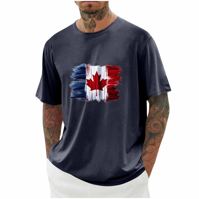 Pisexur T-shirts pour Hommes, Imprimé Col Rond Mode Décontractée Manches Courtes Blouses Chemises Bleu Foncé, Chemises de Golf 4TG Hommes & Chemises Hommes