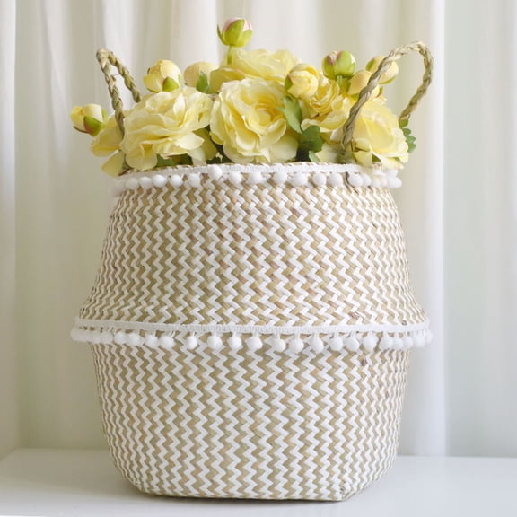 Agiferg Seagrass Wicker Basket Flower Pot Folding Basket Dirty Basket Storage Decoration