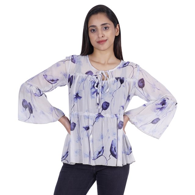 Moomaya Printed Flared Full Sleeve Tops For Women Summer Casual Short Kurta-TC