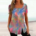 thumbnail image 1 of LSLJS Fashion Womens Floral Print T-Shirt Casual Square Neck Short Sleeve Button Tops, 1 of 5
