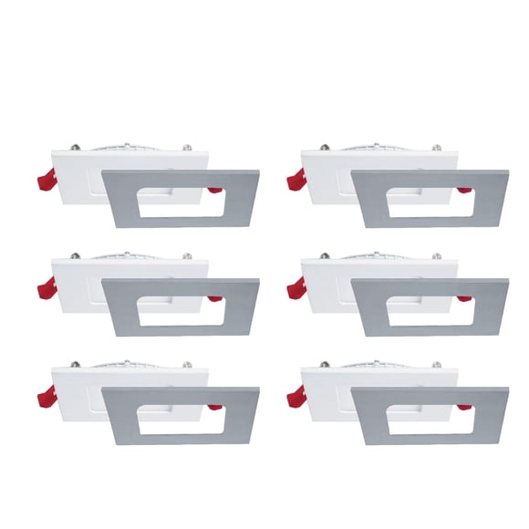 Nadair, 4" recessed slim lights, 3 built-in color temperature settings (3000K, 4000K, 5000K), Dimmable, Square, 6-pack