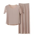 thumbnail image 3 of Sentmoon 2 Pcs Ensembles de Pyjamas pour Femmes Robe de Nuit pour Femmes Manches Courtes Décontractée Respirante Couleur Unie Nuisette Aguichant Élégante pour Tenues de Détente Kaki TTTG, 3 of 6