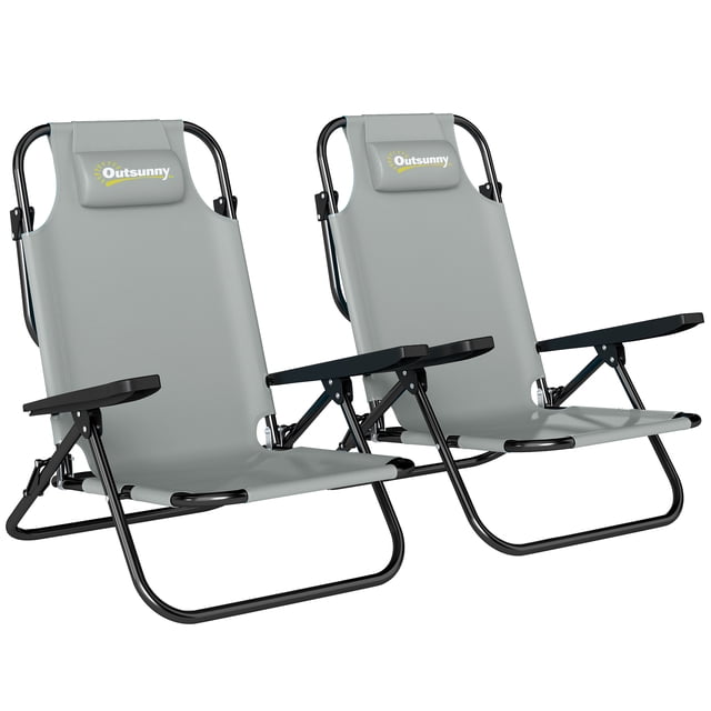 Outsunny Set of 2 Camping Chair with Adjustable Backrest, Light Grey
