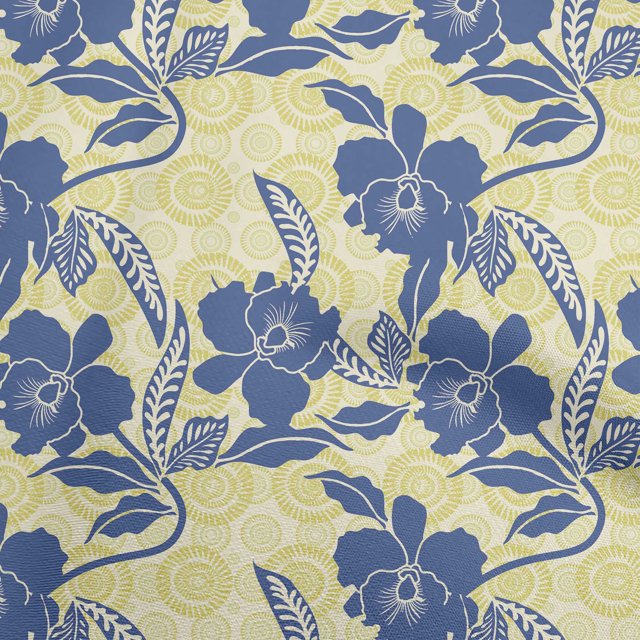 oneOone Cotton Silk Blue Fabric Asian Floral Sewing Material Print Fabric By The Yard 42 Inch Wide