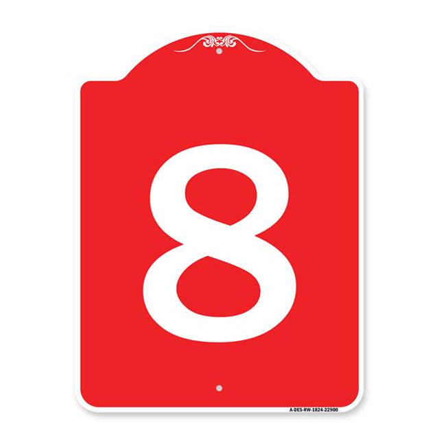 SignMission A-DES-RW-1824-22900 18 x 24 Po Signe de la Série Designer - Signe avec le Numéro 8 et 44; Rouge et Blanc