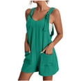 thumbnail image 1 of Besolor Women's Plus Size Summer Rompers Sleeveless Adjustable Strap Short Overalls Loose Comfy Jumpsuit with Pockets, 1 of 7
