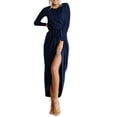 thumbnail image 1 of cfhntfmh Robes de Cocktail pour Femmes Automne Confortables Col Rond Manches Longues Longue Robe Maxi Douce Aguichant Ceinturée Fente Latérale Robe de Soirée, 1 of 1