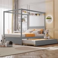 thumbnail image 1 of Gymax Full Size Canopy Bed with Trundle Wooden Platform Bed Frame Headboard Grey, 1 of 10