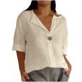 thumbnail image 1 of RXIRUCGD Mode Femmes Manches Longues Couleur Unie Confortable Respirant T-Shirt à Col en V Hauts, Beige, Taille : 3TG, 1 of 8