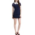 thumbnail image 2 of INSPIRE CHIC Blouse en Dentelle Transparente à Manches Courtes pour Femme à Col Peter Pan Contrastant TP Bleu Foncé, 2 of 6
