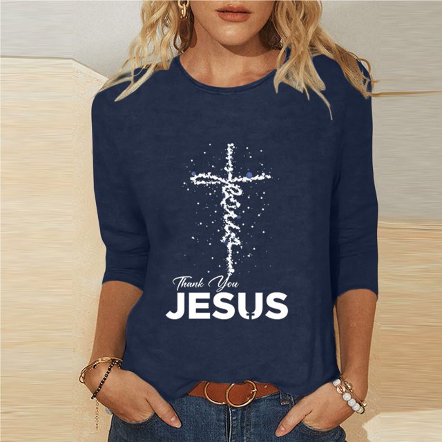 Daisyyozoid T-Shirt de Pâques Joyeuses pour Femme Col Rond Haut à Manches Longues Haut à Manches Longues Col Rond T-Shirt