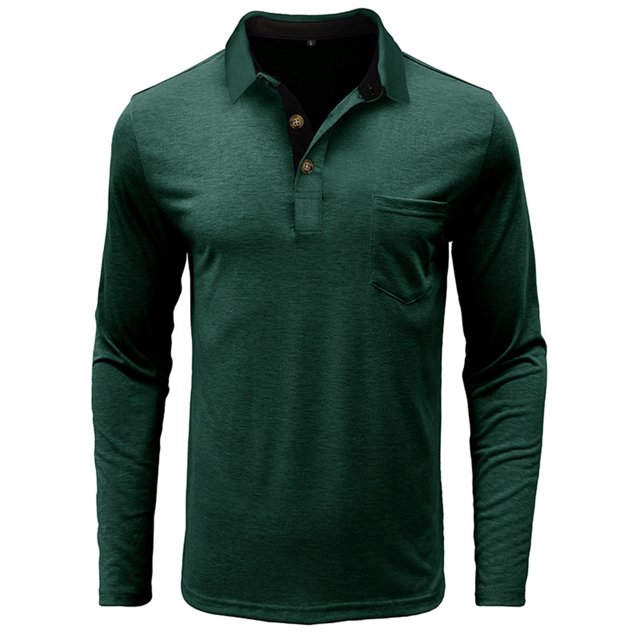 Penkiiy Mens Long Sleeve T-Shirts Casual Button V Neck Basic Shirts Trendy Solid Color Oversized Tees Tops with Pocket M Green