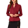 thumbnail image 1 of INSPIRE CHIC Women's Ruffled Stand Collar Long Sleeve Button Office Satin Shirt M Dark Red, 1 of 7