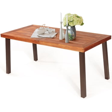 Topbuy Table Rectangulaire d'Extérieur en Bois d'Acacia Naturel pour Patio avec Trou pour Parasol