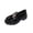 Black, variant on RXMEKW Glossy Leather Loafers for Women with 2.17-Inch Heel and Gold Chain Detail for Fall and Winter in Black